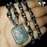 Hip Hop Iced out Silver PT Lab Diamond Square Pendant & 24" Gucci Chain Necklace