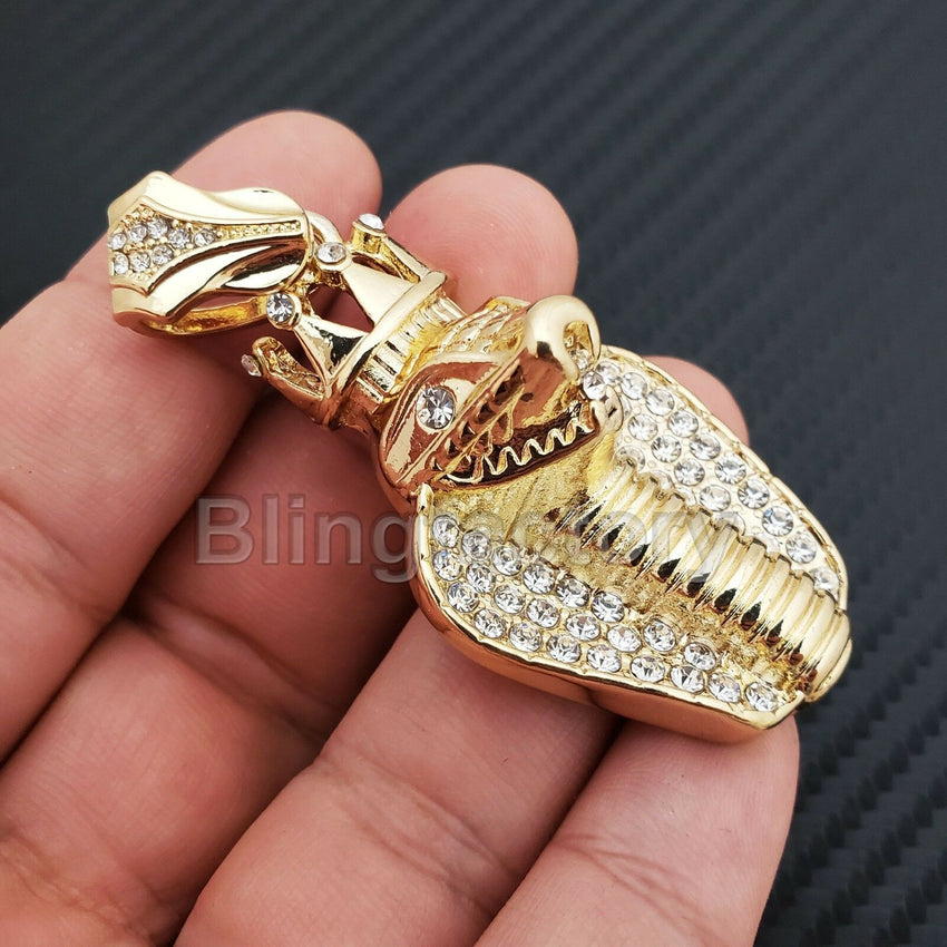 Hip Hop Iced out King Crowned Cobra Pendant & 18" 1 Row Tennis Choker Chain Necklace