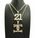 ICED OUT SAVAGE 21 & SLAUGHTER GANG PENDANT & CUBAN CHAINS HIP HOP NECKLACE SET