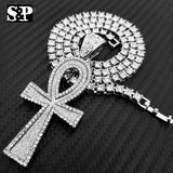 Ankh Cross Pendant & 18" Full Iced 1 Row Diamond Tennis Choker Hip Hop Chain Set