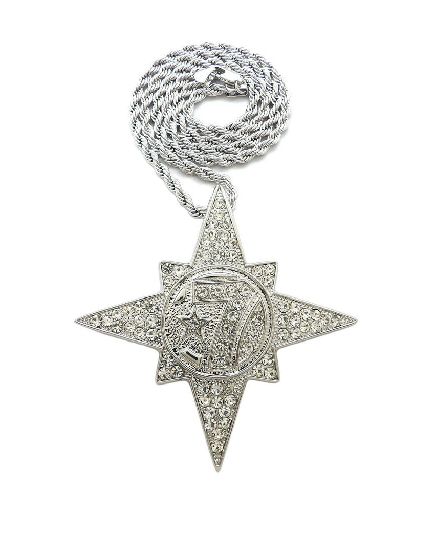 HIP HOP ICED OUT 5PERCENTER STYLE 7 STAR PENDANT & 4mm 24" ROPE CHAIN NECKLACE