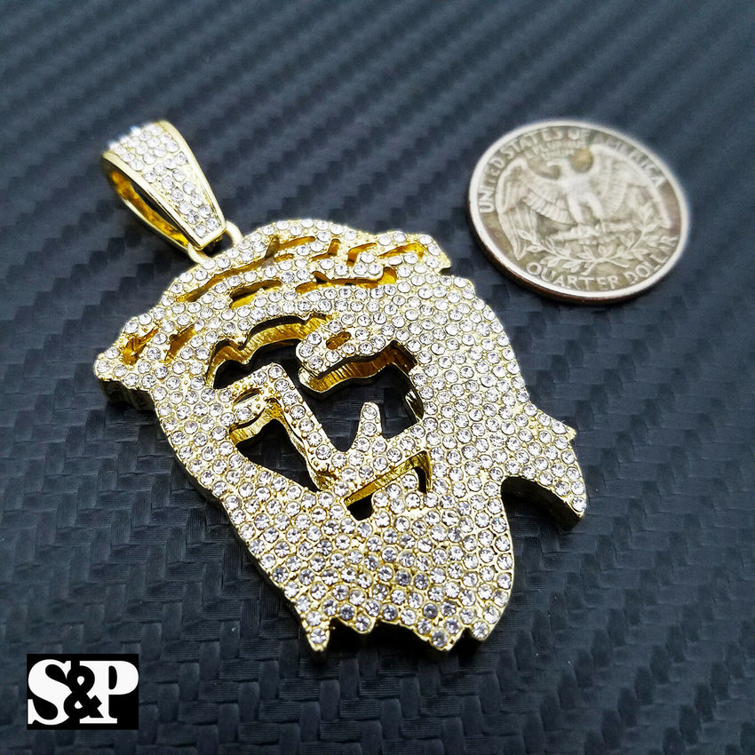 Hip Hop 3D Jesus Face Pendant & 18" Full Iced 1 ROW DIAMOND Tennis Choker Chain Necklace