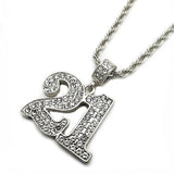Hip Hop Iced Out Lab Diamond Savage 21 Pendant & 24" Rope Chain Necklace