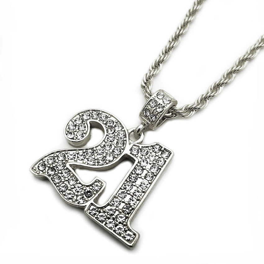 Hip Hop Iced Out Lab Diamond Savage 21 Pendant & 24" Rope Chain Necklace