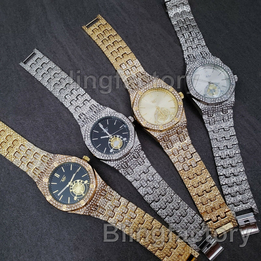 Luxury Men's Iced Rapper's Lab Diamond Metal Band Dress Clubbing wrist Watch