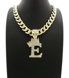 Hip Hop Crowned Alphabet Initial Pendant & 11mm 20" Cuban Choker Chain Necklace