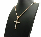 NEW ICED OUT ROSE GOLD PLATED CZ CROSS PENDANT & 24" BOX CHAIN NECKLACE