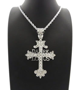 HIP HOP ICED OUT SILVER PLATED DARK LOTUS PENDANT & 4mm 24