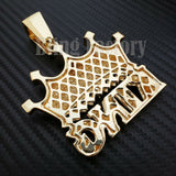 HIP HOP ICED OUT LAB DIAMOND GOLD PLATED LARGE CROWNED KING CHARM PENDANT