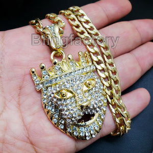 ICED OUT HIP HOP LAB DIAMOND CROWNED LION PENDANT & 6mm 24