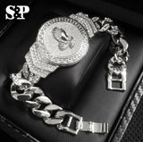 Hip Hop White Gold Plated 8.5" CZ Full Iced Out Praying Hands Cuban Bracelet