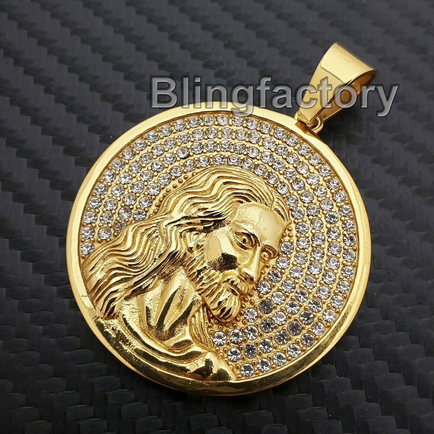 Iced out Hip Hop Stainless steel Gold Tone Holy Jesus Face Medal Charm Pendant