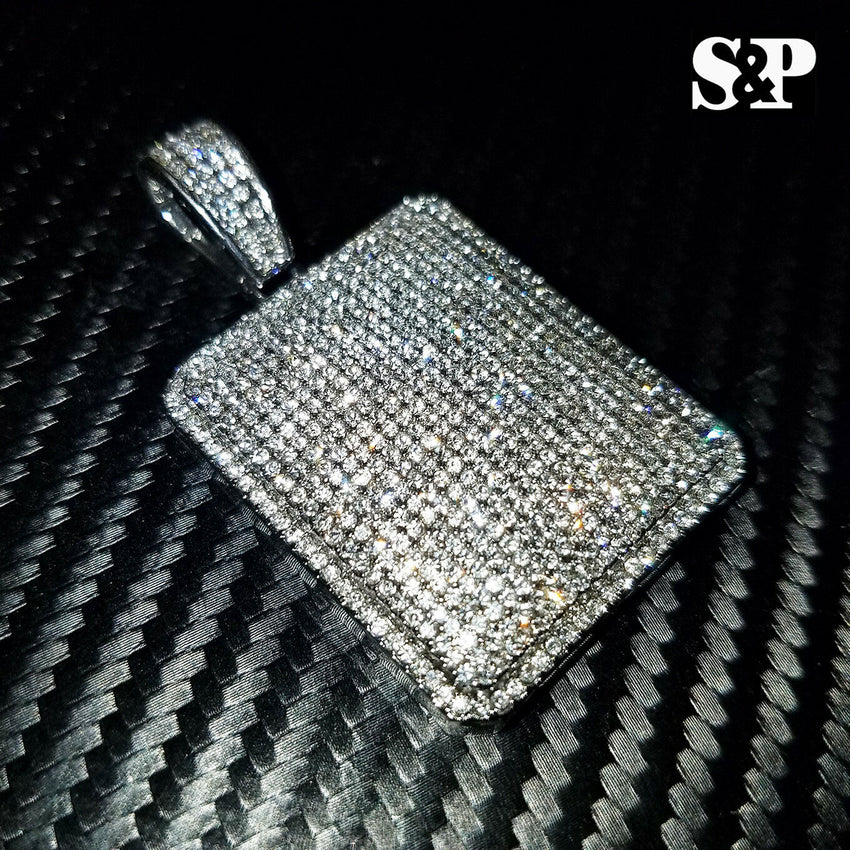 HIP HOP FULL ICED OUT LAB DIAMOND WHITE GOLD PLATED BLING LARGE SQUARE PENDANT