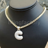 Hip Hop Bubble Letter "C" Brass Pendant & 18" 1 Row Tennis Choker Chain Necklace