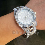 Men Silver Plated Iced out Luxury Migos Rapper's Metal Band Dress Clubbing Watch