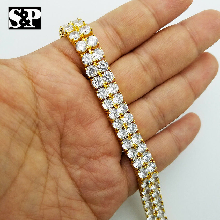 Hip Hop Iced out Premium Quality 2 Row Lab Diamonds Brass Bracelet