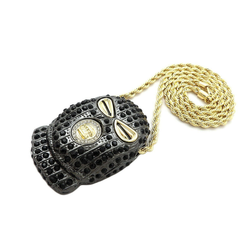 HIP HOP ICED OUT GOLD PT MASKED GOON PENDANT & 4mm 24" ROPE CHAIN NECKLACE