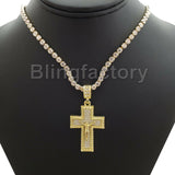 Hip Hop Iced Jesus Cross Pendant & 1 Row Diamond Tennis Choker Chain Necklace