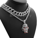 Hip Hop Tekashi69 Saw pendant w/ 18" Franco Chain & Full Iced Cuban Choker Necklace set