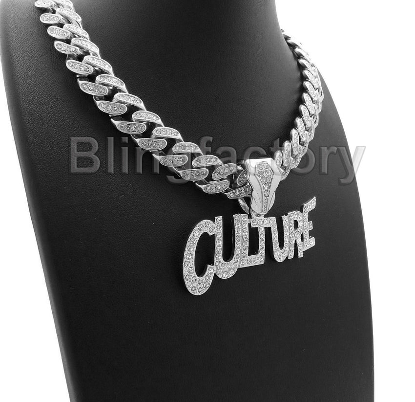 Hip Hop Migos CULTURE & 12mm 18" Full Iced out Cuban Link Choker Chain Necklace