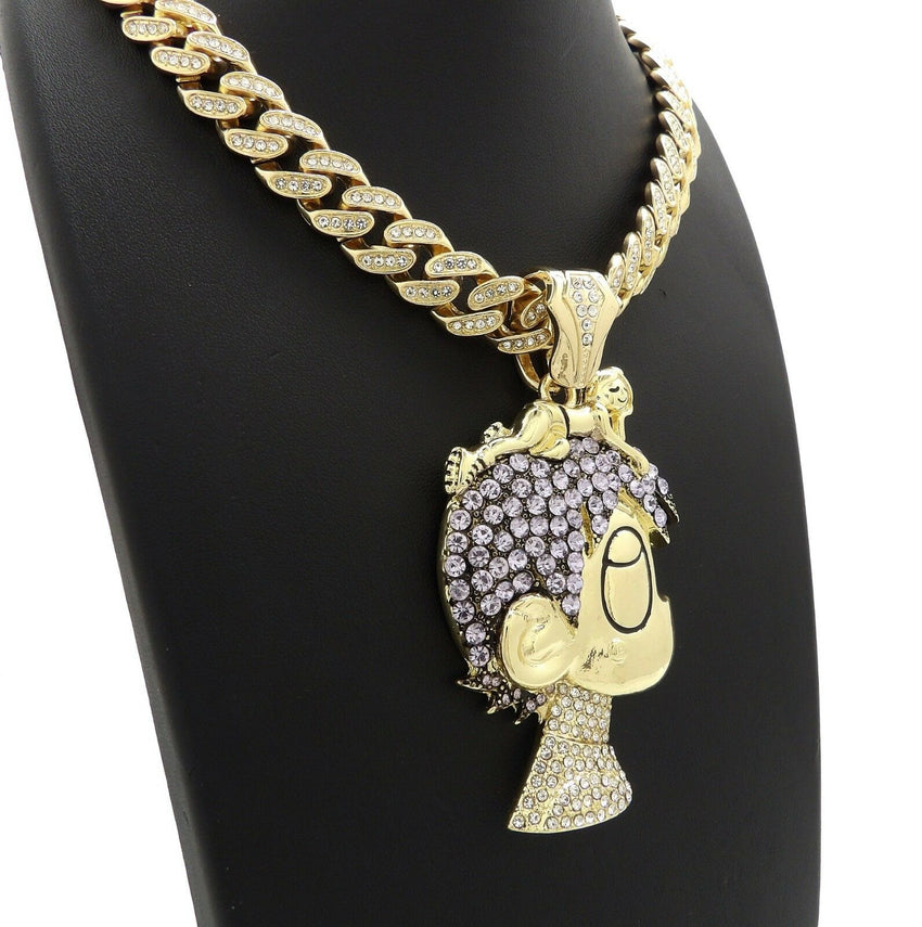 Hip Hop Uzi Vert LUV pendant & 18" Full Iced out Cuban Choker Chain Necklace