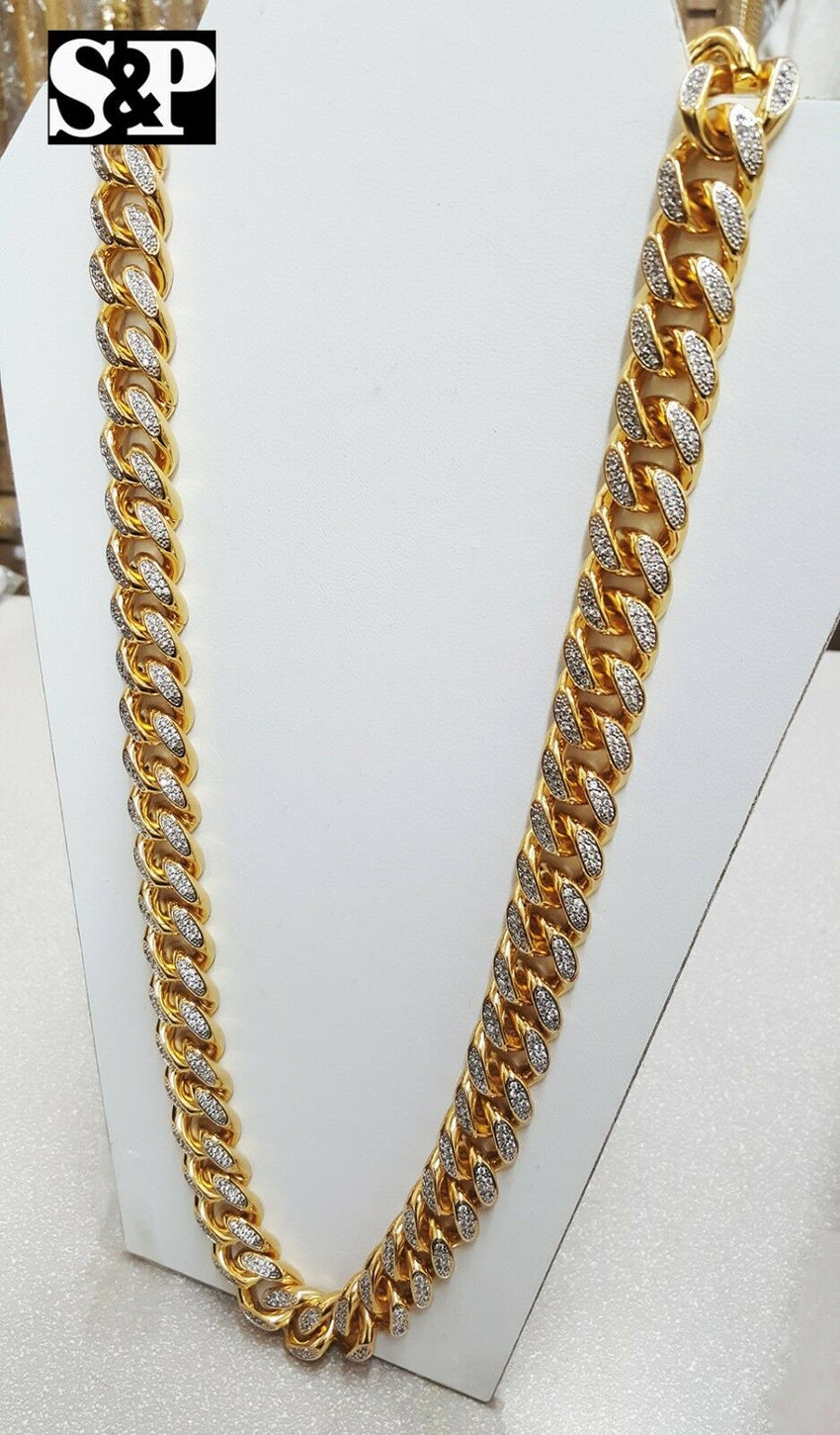 Hip Hop Rapper Iced Out 17mm 30" Brass Gold Plated Miami Cuban Chain Necklace