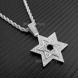 Hip Hop Iced out Lab Diamond Star of David Pendant & 4mm 24" Rope Chain Necklace