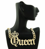 WOMEN QUEEN PENDANT NECKLACE & PINCATCH HOOP EARRINGS & SUNGLASSES SET