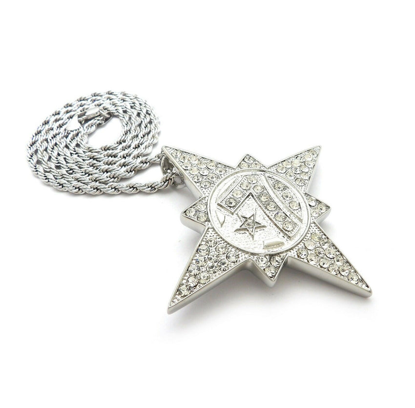 HIP HOP ICED OUT 5PERCENTER STYLE 7 STAR PENDANT & 4mm 24" ROPE CHAIN NECKLACE