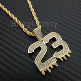 Hip Hop Iced out Lab Diamond Number 23 Drip Pendant, 4mm 24" Rope Chain Necklace