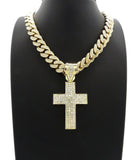 Hip Hop Cross Pendant & 12mm 18" Iced out Box Lock Cuban Choker Chain Necklace