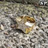 MEN'S ICED OUT HIP HOP LUXURY LAB DIAMOND GOLD PLATED STAR PINKY 8 ~ 12 RING