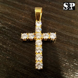 HIP HOP BLING STAINLESS STEEL ICED OUT LAB DIAMOND GOLD PLATED CROSS PENDANT