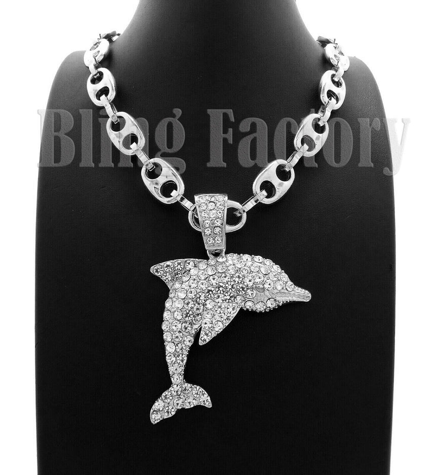 Iced out Hip Hop YOUNG DOLPH Dolphin Pendant & 20" 24" 30" Marina Chain Necklace