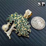 ICED OUT 14K GOLD PT LAB DIAMONDS DOLLAR MONEY BAG TREE PENDANT CHARM