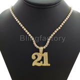 Hip Hop Iced Out SAVAGE 21 Pendant & 1 Row Diamond Tennis Chain Necklace