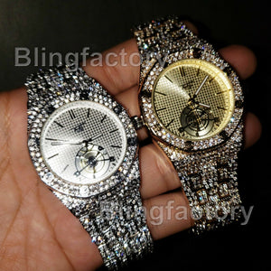 Luxury Men's Iced Rapper's Lab Diamond Metal Band Dress Clubbing wrist Watch