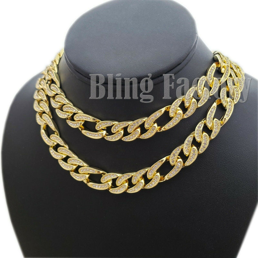 Hip Hop Rapper's Iced Out Bracelet, 16",18", 20" Figaro Chain Choker Necklace