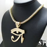 Hip Hop Eye of Horus w/ 18" Full Iced Cuban & 1 ROW DIAMOND Choker Chain Necklace Set