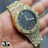 Men's Gold Plated Iced out Luxury Quavo Rapper's Metal Band Dress Clubbing Watch