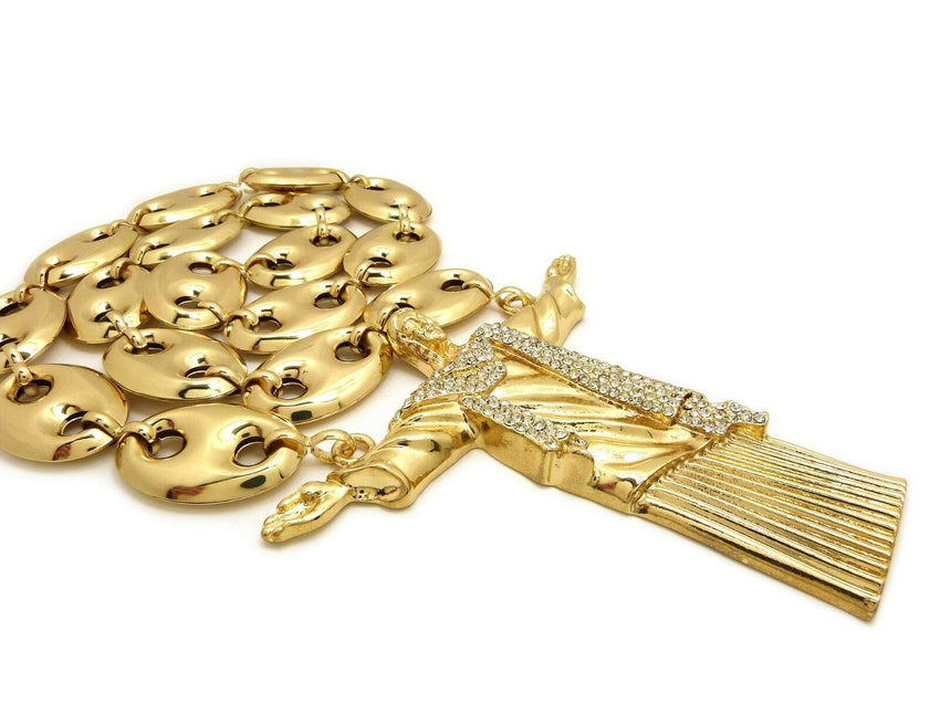Iced Hip Hop Big Jesus Whole Body Pendant & 23mm 30" Hollow Marina Chain Necklace