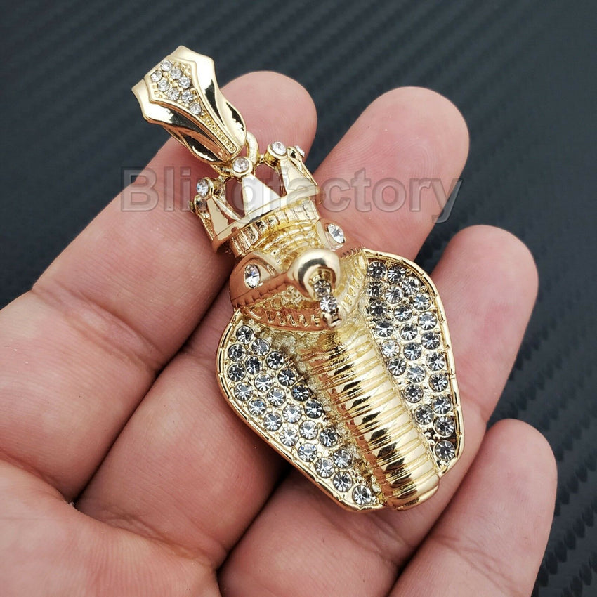 Hip Hop Iced out King Crowned Cobra Pendant & 18" 1 Row Tennis Choker Chain Necklace