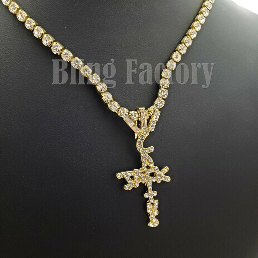 Hip Hop Travis Scott Cactus Jack Cross Pendant & 18" Rhinestone Chain Necklace