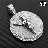 HIP HOP ICED LAB DIAMOND WHITE GOLD PLATED BABY ANGEL MEDALLION PENDANT