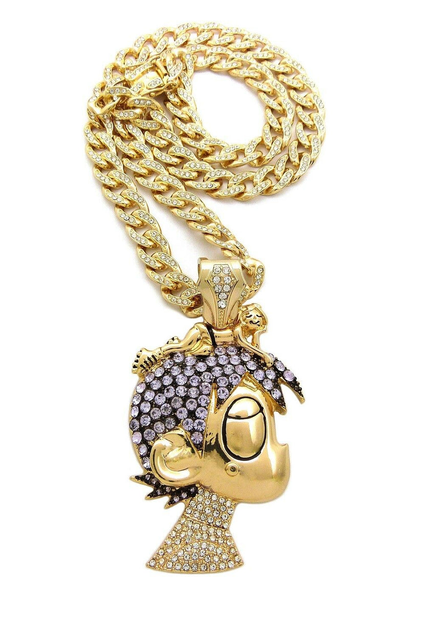 LIL UZI VERT Cartoon Pendant & Iced Out 18" ~ 24" Cuban Choker Chain Necklace