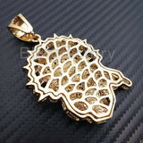 HIP HOP ICED OUT 14K GOLD PLATED BLING LAB DIAMOND JESUS HEAD PENDANT