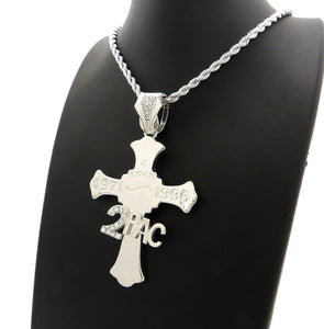 HIP HOP ICED OUT 2PAC 4EVER CROSS PENDANT & 4mm 24