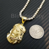 Hip Hop Brass Jesus Head Pendant & 1 Row Diamond Tennis Choker Chain Necklace