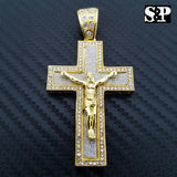 HIP HOP ICED OUT LAB DIAMOND GOLD PLATED BLING 3D JESUS BODY CROSS PENDANT