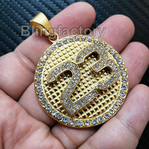 Iced out Hip Hop Stainless steel Gold Tone Number 23 Medal Charm Pendant